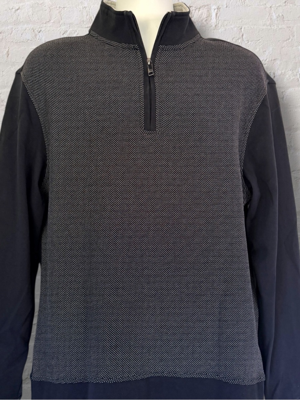 Ted Baker Quarter Zip Pullover Men’s Large Navy Textured Front Contrast Panels
